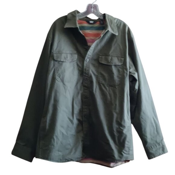 Mens Lands' End JacketArmy Green Chore Jacket Flannel Lined L